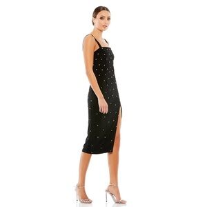 Mac Duggal 55641 NWT SLEEVELESS RHINESTONE ENCRUSTED SQUARE NECK MIDI DRESS